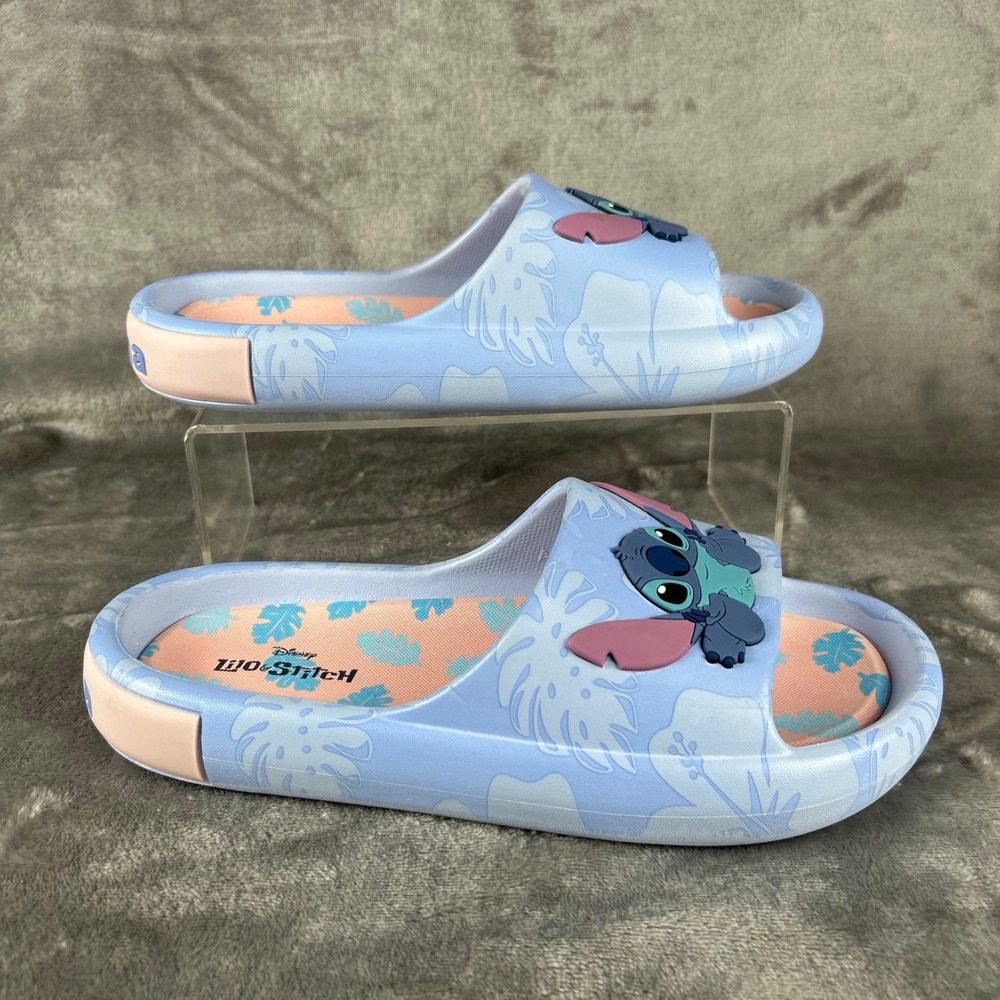 Disney Lilo & Stitch Ground Up Blue Ohana Slide Sandals Womens Size 9